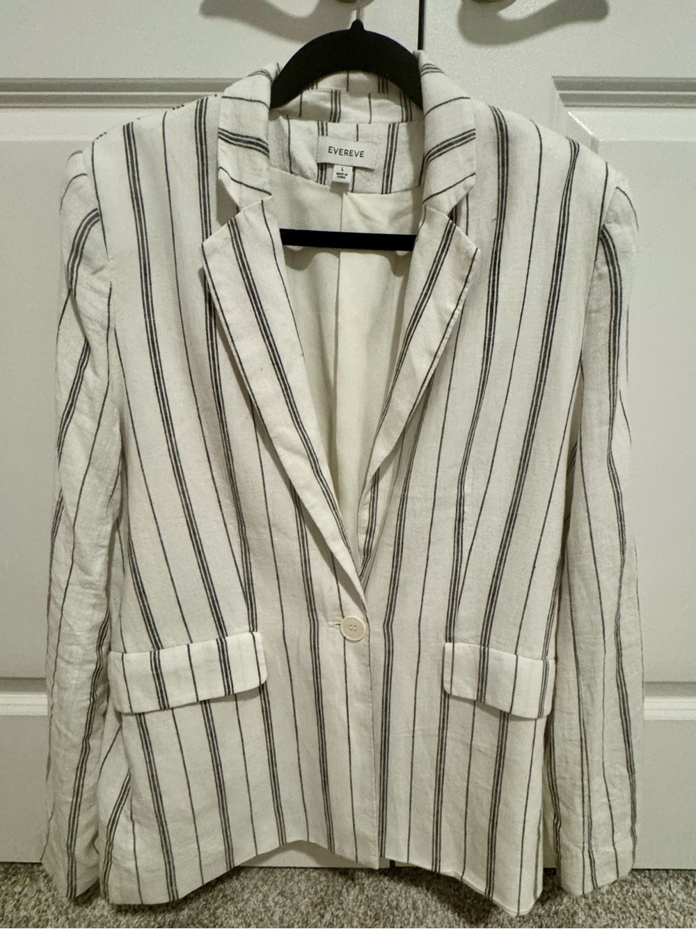 Evereve Cream Blazer with Black Stripe Detail